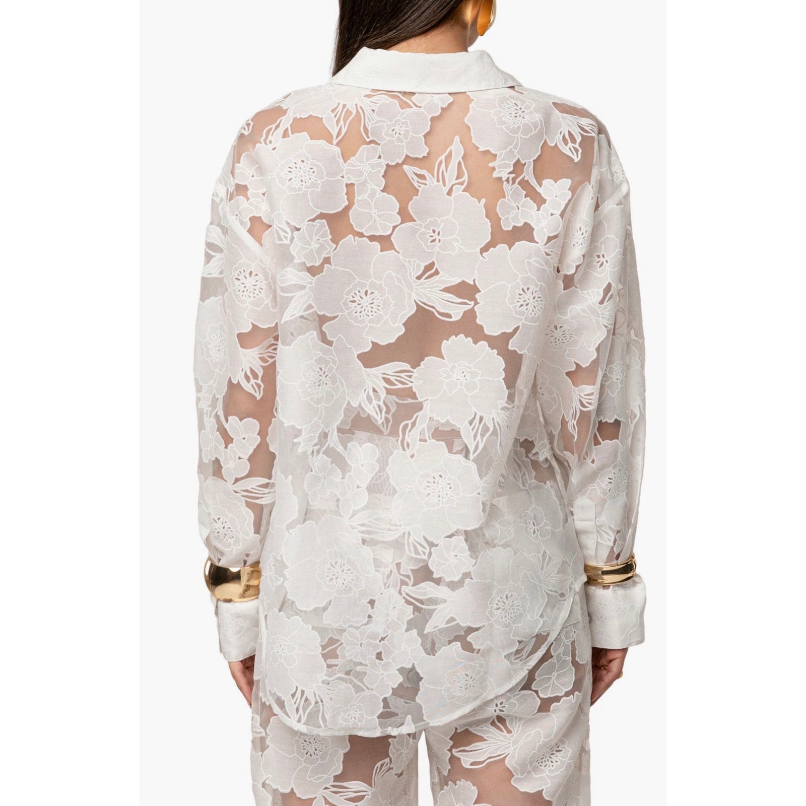 Jluxlabel Embroidered Floral Cotton Blend Button Up Shirt Small White Nwt — image 2 of 6